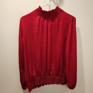 Alex & Lili Elegant Red Blouse with Smocked Details Size L